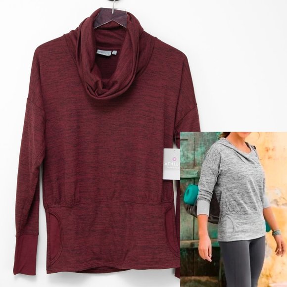 Athleta Batwing & Robin Top Sweatshirt Cowl Neck Athletic Wine Size Small New - Picture 1 of 8